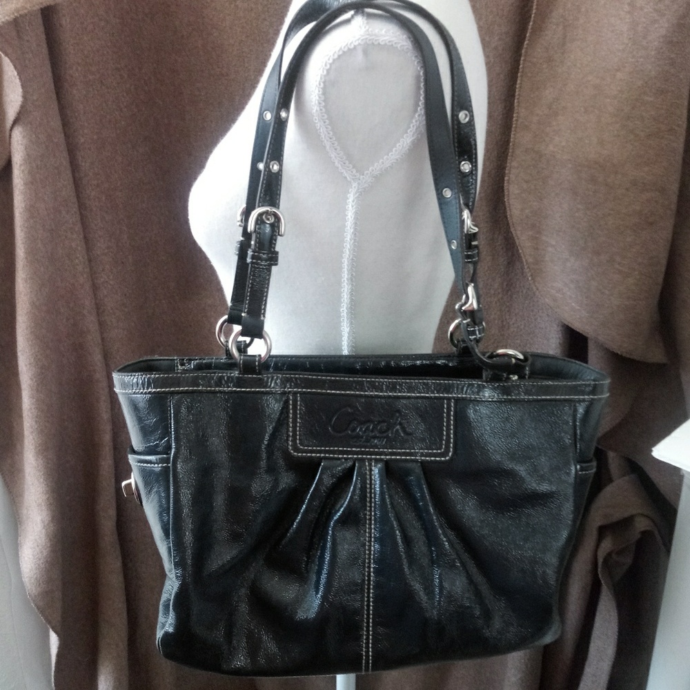 Coach F13761 Navy Blue Tote Bag Crinkle Leather